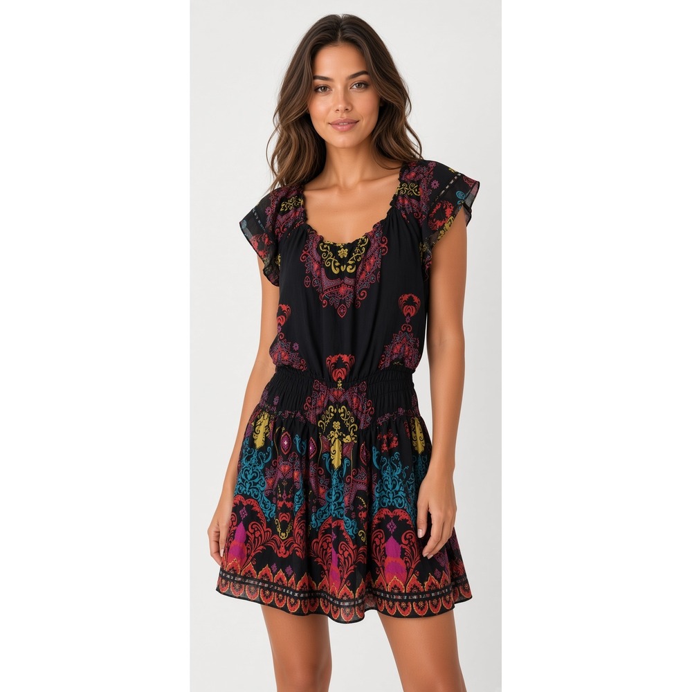 Bebe Bohemian Dress Small Artsy Whimsigoth Casual Summer Funky Flowy Beach